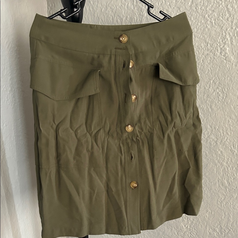 a new day Olive Button-Front Midi Skirt with Flap Pockets